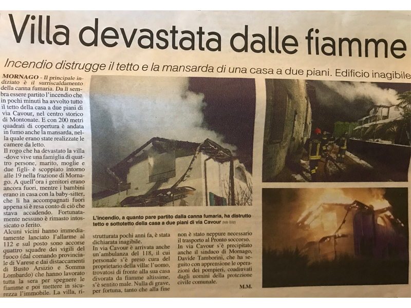 Villa devastata dalle fiamme a Mornago - causa surriscaldamento della canna fumaria